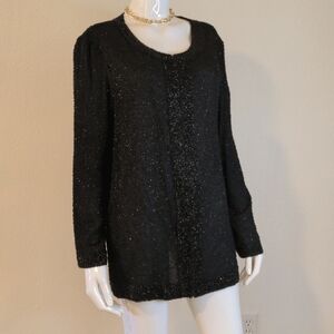 Vintage black blazer /dress New Year party dress, glass sequins 100% silk ,XL/M